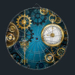 Cible De Fléchettes Arrière - plan turquoise à vapeur avec Gears<br><div class="desc">arrière - plan turquoise,  texturé,  steampunk avec laiton et or,  clé en argent et horloge. Style Steampunk.</div>