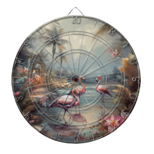 Cible De Fléchettes Art flamant rose lagon tropical Floride vintage