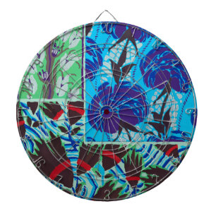 Cible De Fléchettes Art floral bleu et vert maximaliste vibrant