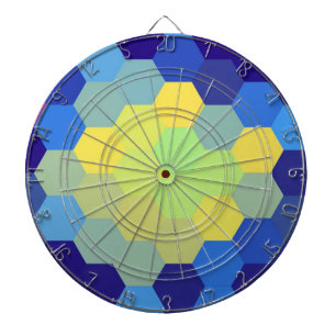 Cible De Fléchettes Art hexagone bleu rétro et jaune