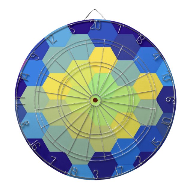 Cible De Fléchettes Art hexagone bleu rétro et jaune (Devant)