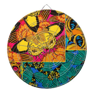 Cible De Fléchettes Art papillon rose et sarcelle maximaliste vibrant