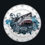 Cible De Fléchettes Attaque de requins<br><div class="desc">Conception originale d'un requin sortant de l'eau. Créé à l'aide de crayons,  stylos et coloré dans Photoshop.</div>