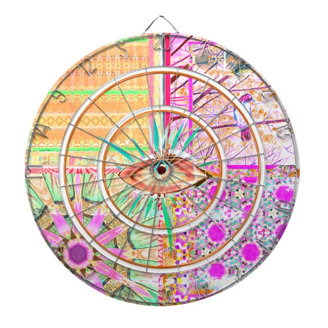 Cible De Fléchettes Azulejos Carreaux géométriques avec Oiseau de Paix (Devant)