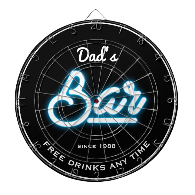 Cible De Fléchettes Bar Papa's Any Name Blue Neon Effet Drôle Slogan (Devant)