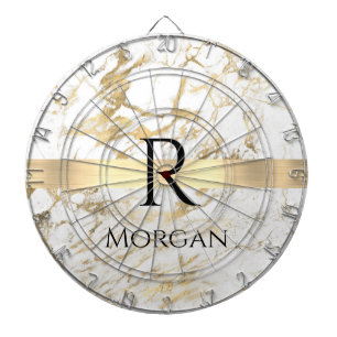 Cible De Fléchettes Barre en Or Marbre Blanc & Or, Monogramme Personna
