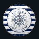 Cible De Fléchettes Bateau à roue Nautical Theme Beach House<br><div class="desc">Un jeu de fléchettes entièrement personnalisable et amusant avec un thème nautique unique. Il dispose d'une roue de navire centrée au milieu d'une marine dynamique et de couleurs blanches. Tous les éléments sont déverrouillables et réglables si vous devez apporter des modifications. Amusez-vous à être créatif et à en faire votre...</div>