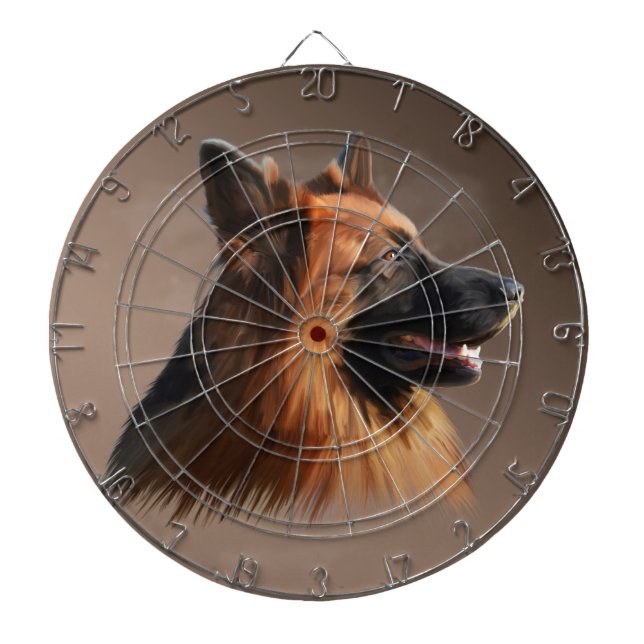 Cible De Fléchettes Berger allemand Aquarelle de chien Portrait d'art (Devant)