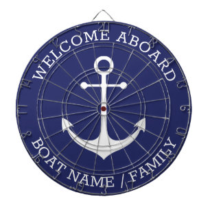 Cible De Fléchettes Bienvenue à bord bleu blanc nom d'ancre nautique
