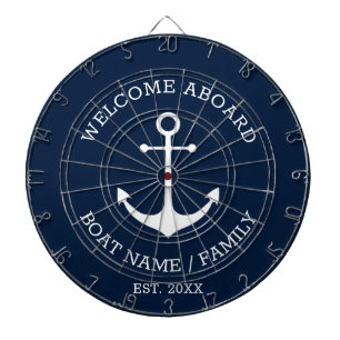 Cible De Fléchettes Bienvenue à bord nom de bateau ancre nautique bleu