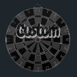Cible De Fléchettes Black And Charcoal Gray Custom Text<br><div class="desc">Black And Charcoal Gray Cool Customizable Text Dartboard with 6 Brass Darts!</div>