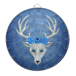 Cible De Fléchettes Bleu cerf blanc Antlers yeux bleus Roses bleu fonc