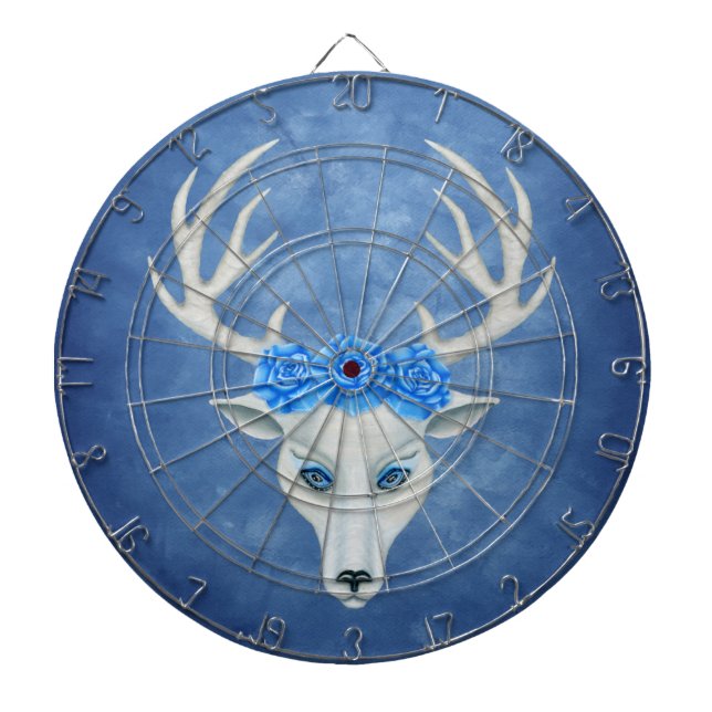 Cible De Fléchettes Bleu cerf blanc Antlers yeux bleus Roses bleu fonc (Devant)