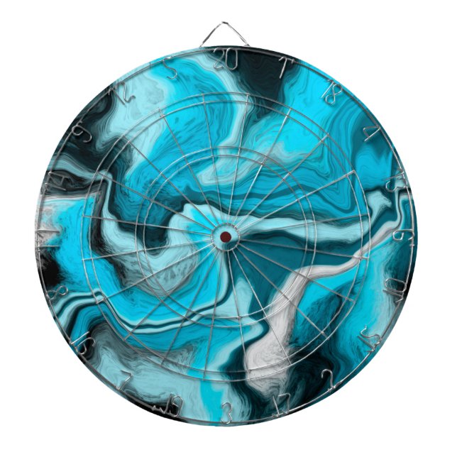 Cible De Fléchettes Bleu, noir et Marbre blanc Fluid Art (Devant)