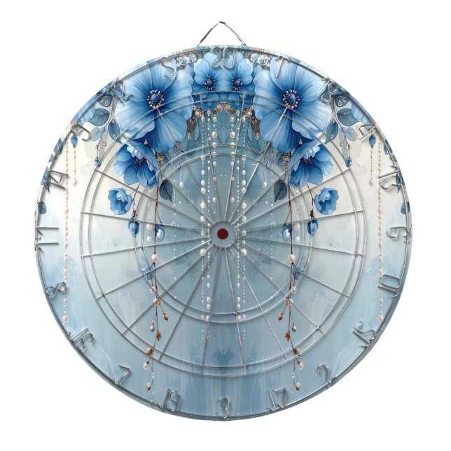 Cible De Fléchettes Blue Flowers and Pearls Dartboard (Devant)