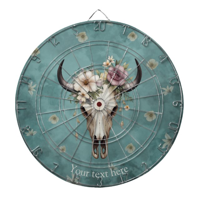 Cible De Fléchettes Boho Chic Aquarelle Florale Vache Crâne (Devant)