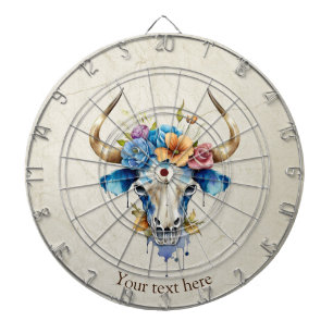 Cible De Fléchettes Boho Chic Aquarelle Florale Vache Crâne