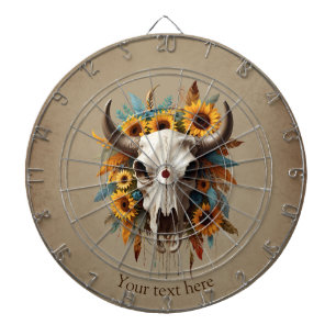 Cible De Fléchettes Boho Chic Aquarelle Tournesol Plumes Vache crâne