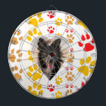 Cible De Fléchettes Bordure Collie Empreinte de patte Amour Coeur<br><div class="desc">Bordure Collie Empreinte de patte Amour Coeur</div>