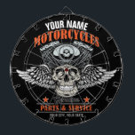 Cible De Fléchettes Boutique de moto à crâne volante personnalisée<br><div class="desc">Moto Flying Skull Speed Shop Garage design - Customisez avec votre nom ou texte personnalisé.</div>