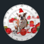 Cible De Fléchettes Bulldog boîte cadeau de Noël Ornements Red Santa C<br><div class="desc">Mignonne Bulldog portant le chapeau de Noël avec boîtes cadeaux et ornements de Noël.</div>