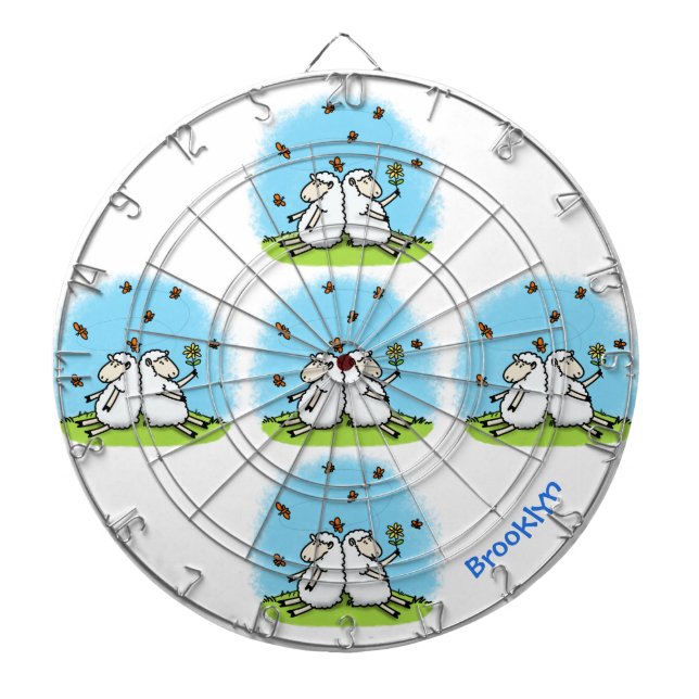 Cible De Fléchettes Caricature de moutons mignons amis et papillons (Devant)