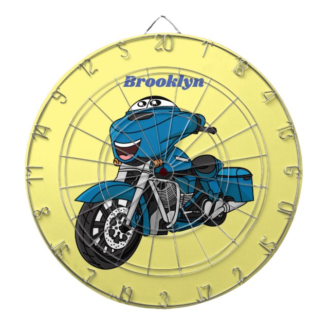 Cible De Fléchettes Caricature joyeux bleu moto (Devant)