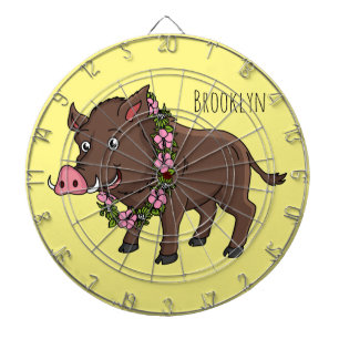 Cible De Fléchettes Caricature mignonne sanglier et fleurs