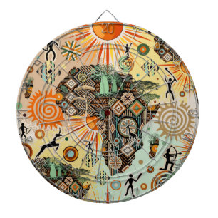 Cible De Fléchettes Carte d'Afrique Éléments Tribaux Décoratifs Motif