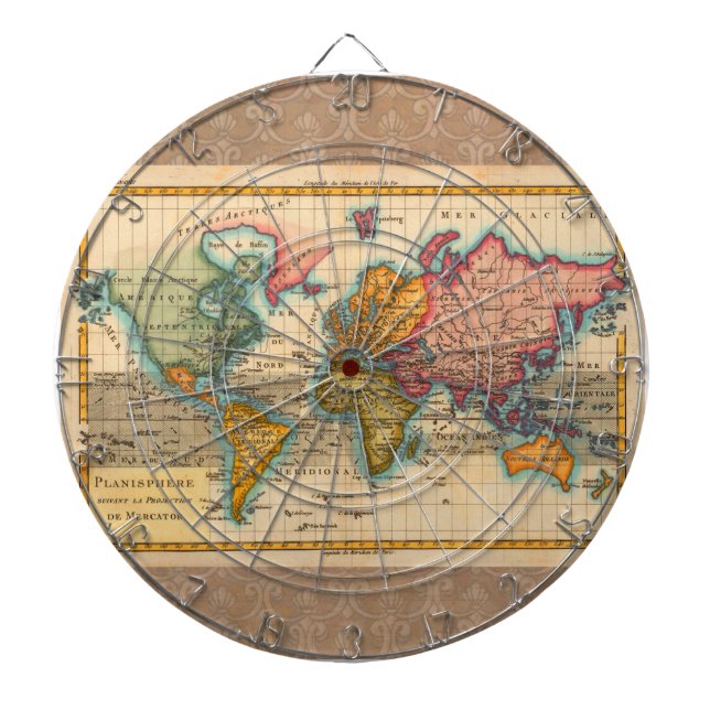 Cible De Fléchettes Carte du Monde 1780 Bonne Antique Planisphère  (Devant)