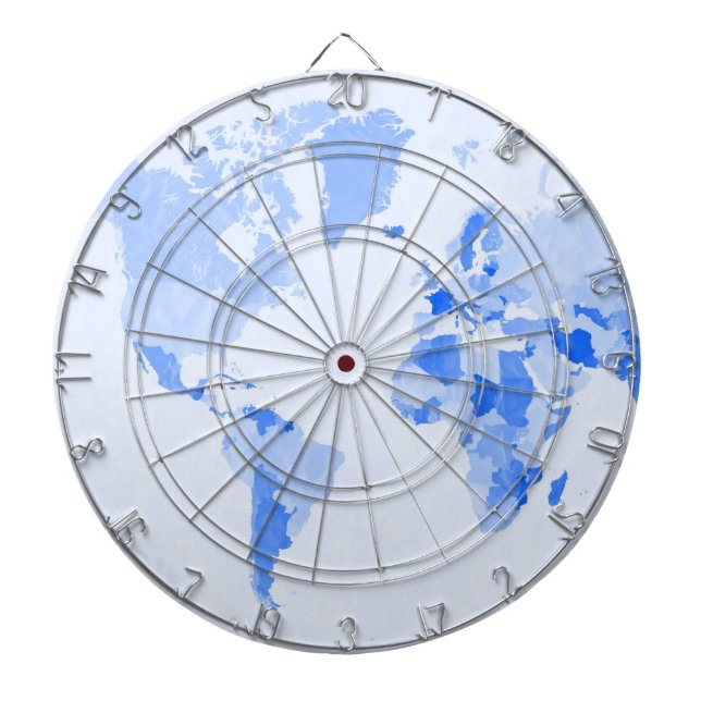 Cible De Fléchettes Carte Mondiale Crumplé bleu pâle (Devant)