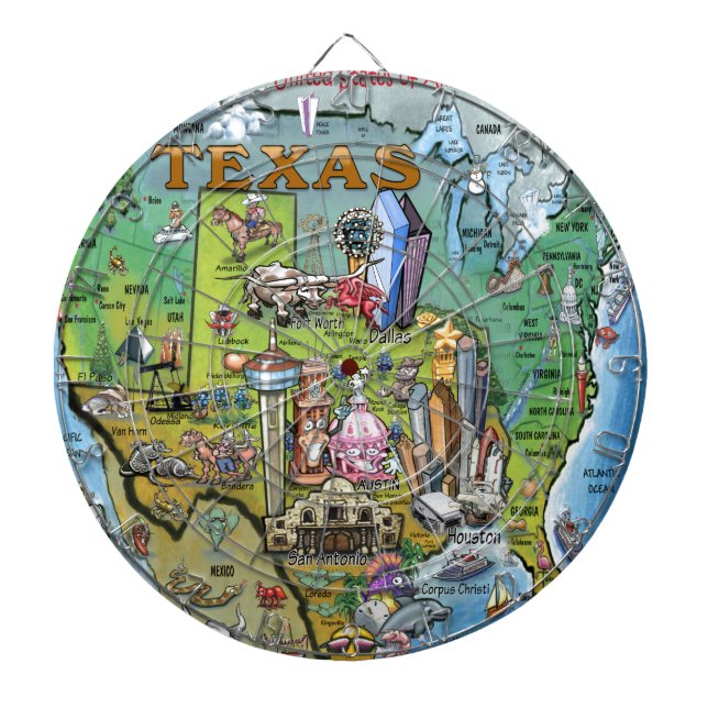 Cible De Fléchettes Carte Texas USA (Devant)