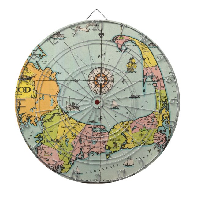 Cible De Fléchettes Carte Vintage du Cap Cod (Devant)