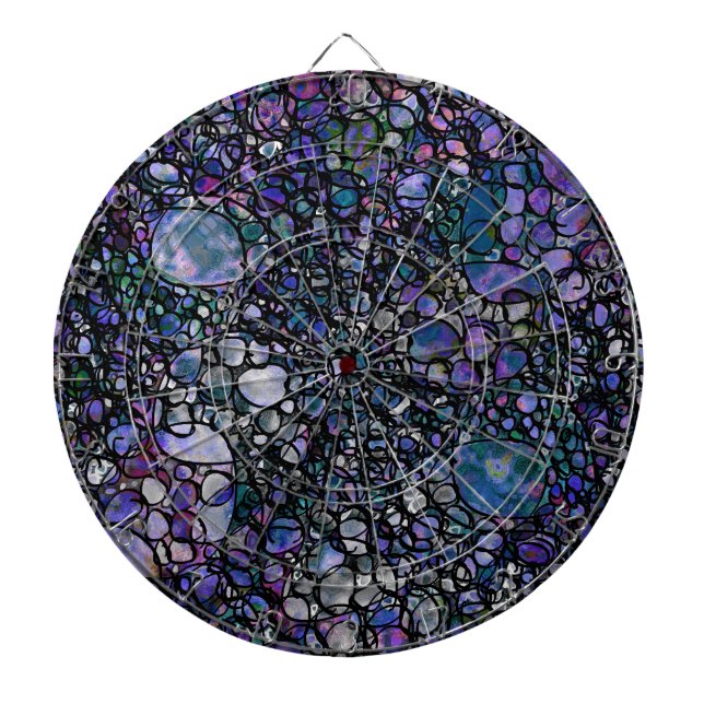 Cible De Fléchettes Cercles abstraits dessinés à la main, Bleu, Violet (Devant)