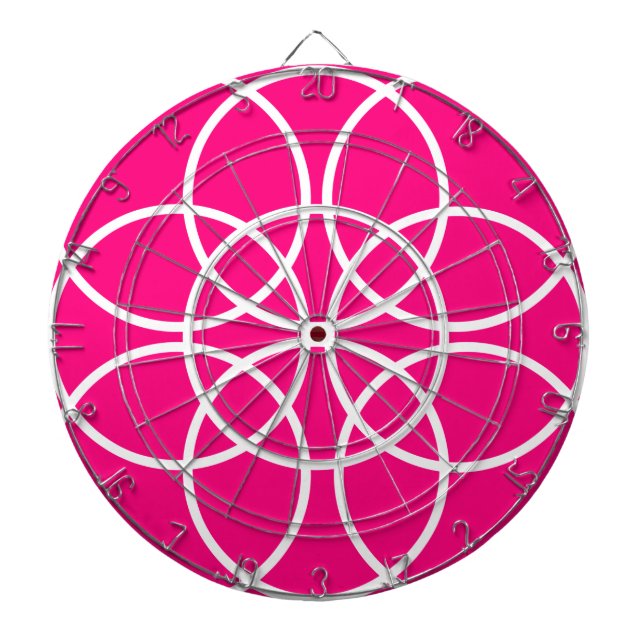 Cible De Fléchettes Cercles spiraux blancs sur rose (Devant)