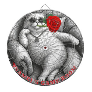 Cible De Fléchettes Chat Chonky Cool avec Rose Rouge Art de Croquis Vi