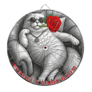 Cible De Fléchettes Chat Chonky Cool avec Rose Rouge Art de Croquis Vi