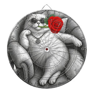 Cible De Fléchettes Chat Chonky Cool avec Rose Rouge Art de Croquis Vi