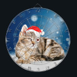 Cible De Fléchettes Chat mignon portant chapeau de Noël rouge neige<br><div class="desc">Chat mignon portant chapeau de Noël rouge neige</div>