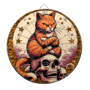 Cible De Fléchettes Chat orange vengeur, crânes et lune