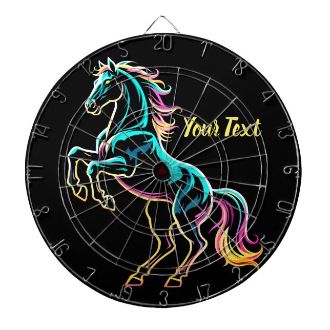 Cible De Fléchettes Cheval Lumière Néon Effet de Glitch Style Rétro (Devant)