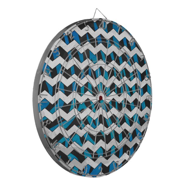 Cible De Fléchettes Chevron Zèbre Noir et Bleu (Devant gauche)