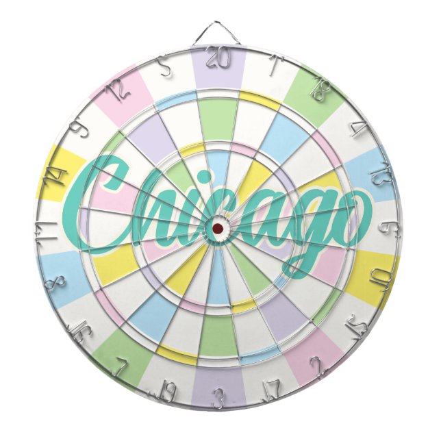 Cible De Fléchettes Chicago Aquamarine Text on White And Pastel Colors (Devant)