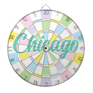 Cible De Fléchettes Chicago Aquamarine Texte sur fond blanc et couleur