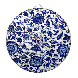 Cible De Fléchettes Chinois bleu marine foncé motif floral sur blanc