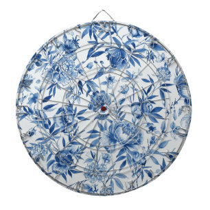 Cible De Fléchettes Chinoiserie bleue florale botanique aquarelle