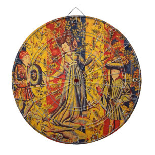 Cible De Fléchettes Chinoiserie médiévale italienne rouge jaune