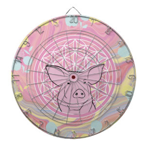 Cible De Fléchettes cochon,fleur de vie, rose, mandala,zen,chakra,