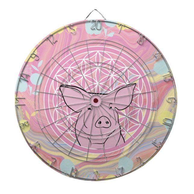 Cible De Fléchettes cochon,fleur de vie, rose, mandala,zen,chakra, (Devant)
