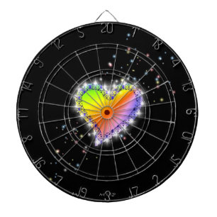 Cible De Fléchettes Coeur arc-en-ciel avec étoiles sur noir